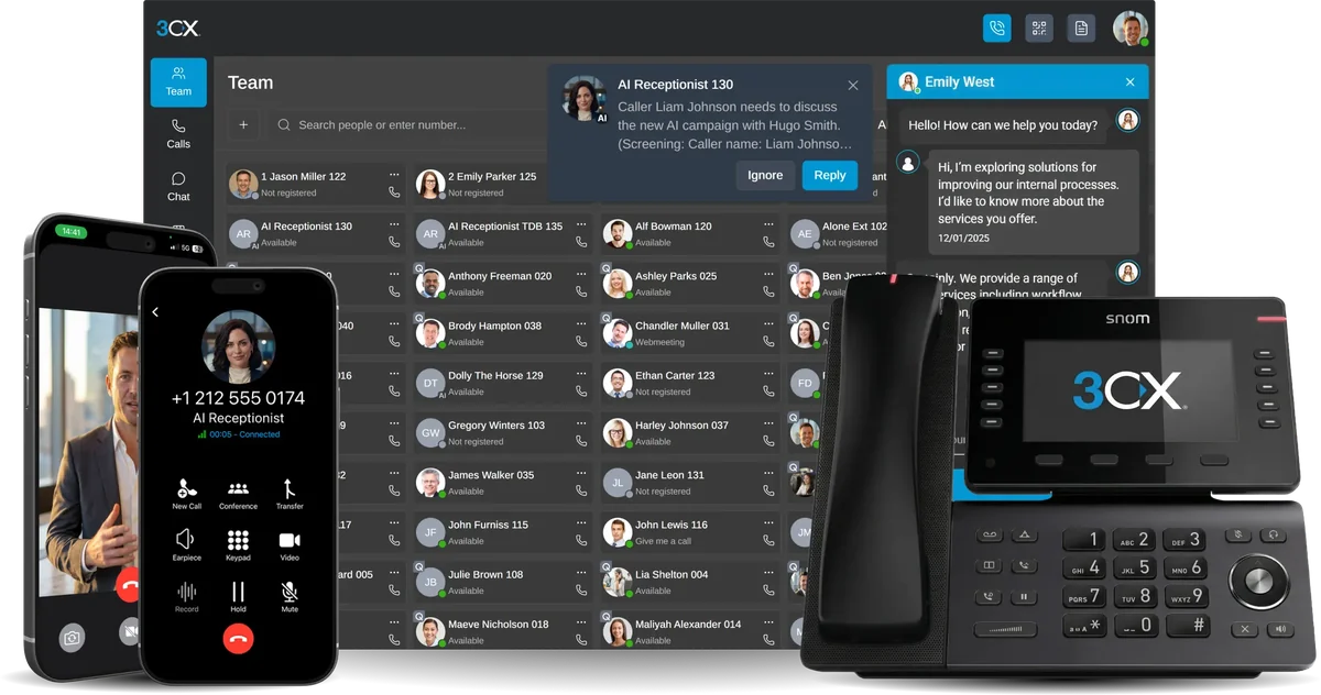 3CX auf allen Geräten: Web Client, Smartphone-App und Snom-Tischtelefon