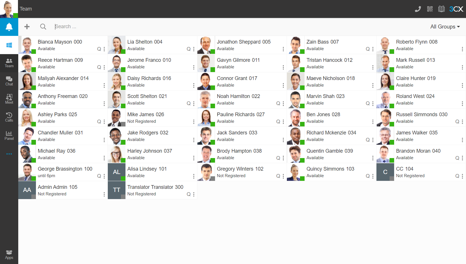 3CX Web Client mit Team-Präsenzansicht
